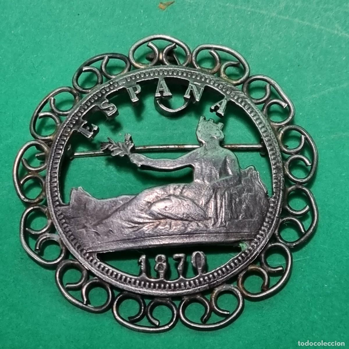 Joyeria: ANTIGUA MONEDA DE PLATA CONVERTIDA EN BROCHE 1870 CALADA - Foto 1