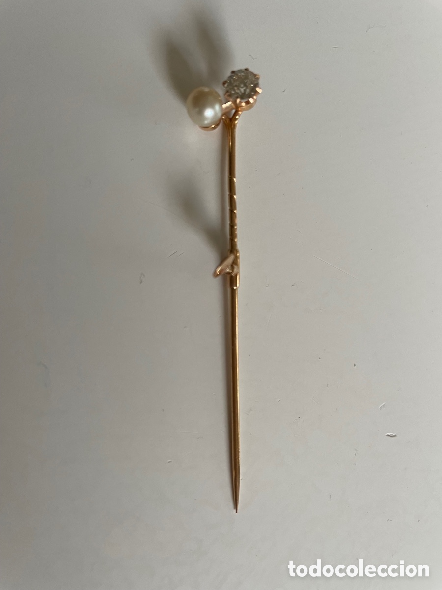 Joyeria: Aguja de corbata de oro perla y brillante - Foto 2