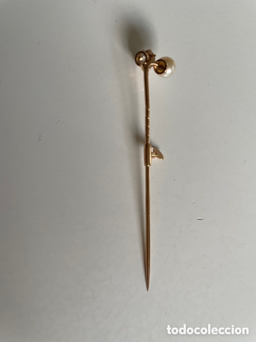 Joyeria: Aguja de corbata de oro perla y brillante - Foto 3