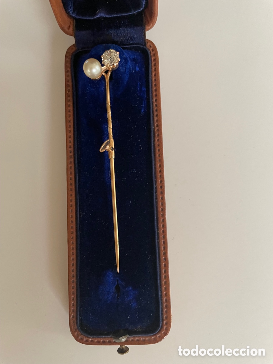 Joyeria: Aguja de corbata de oro perla y brillante - Foto 1