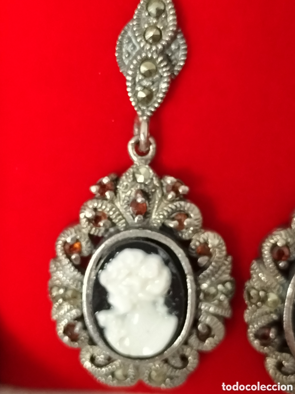 Joyeria: Pendientes camafeos y granate plata y marcasitas - Foto 3