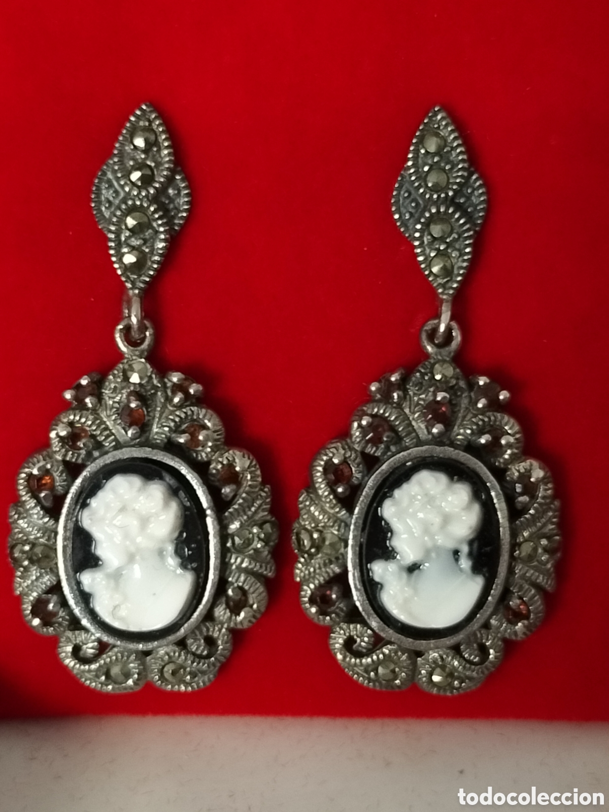 Joyeria: Pendientes camafeos y granate plata y marcasitas - Foto 1