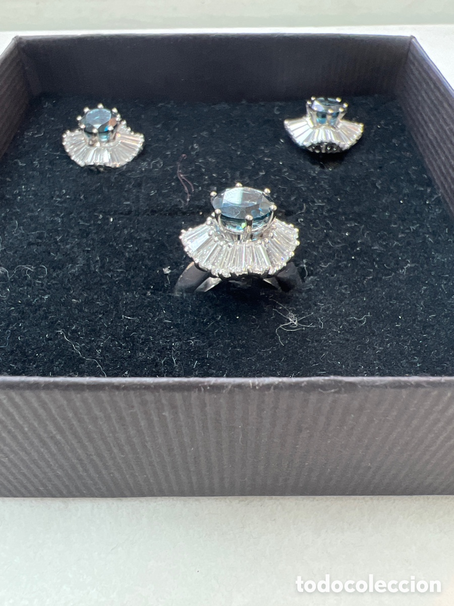Joyeria: Conjunto anillo y pendientes diamantes y topacios - Foto 2