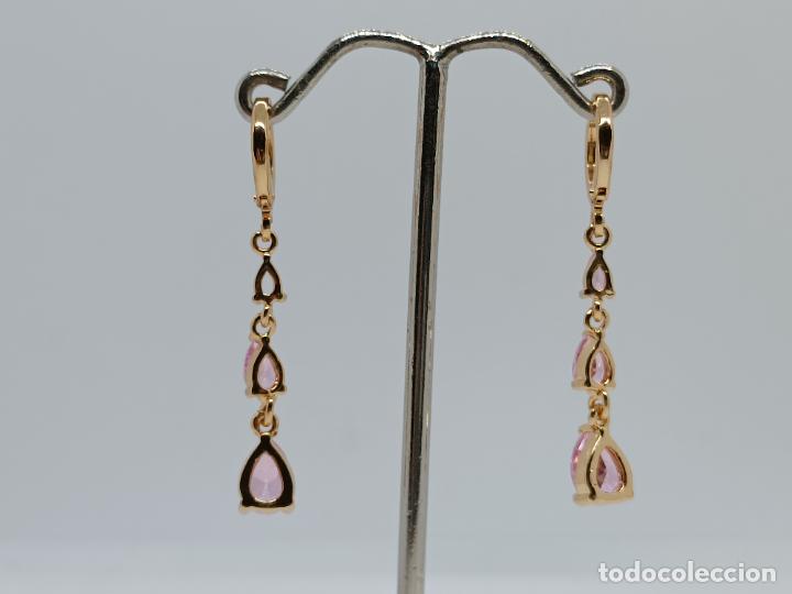 Joyeria: Sofisticados pendientes en oro chapado, muy elegantes, con circonitas rosas. - Foto 4
