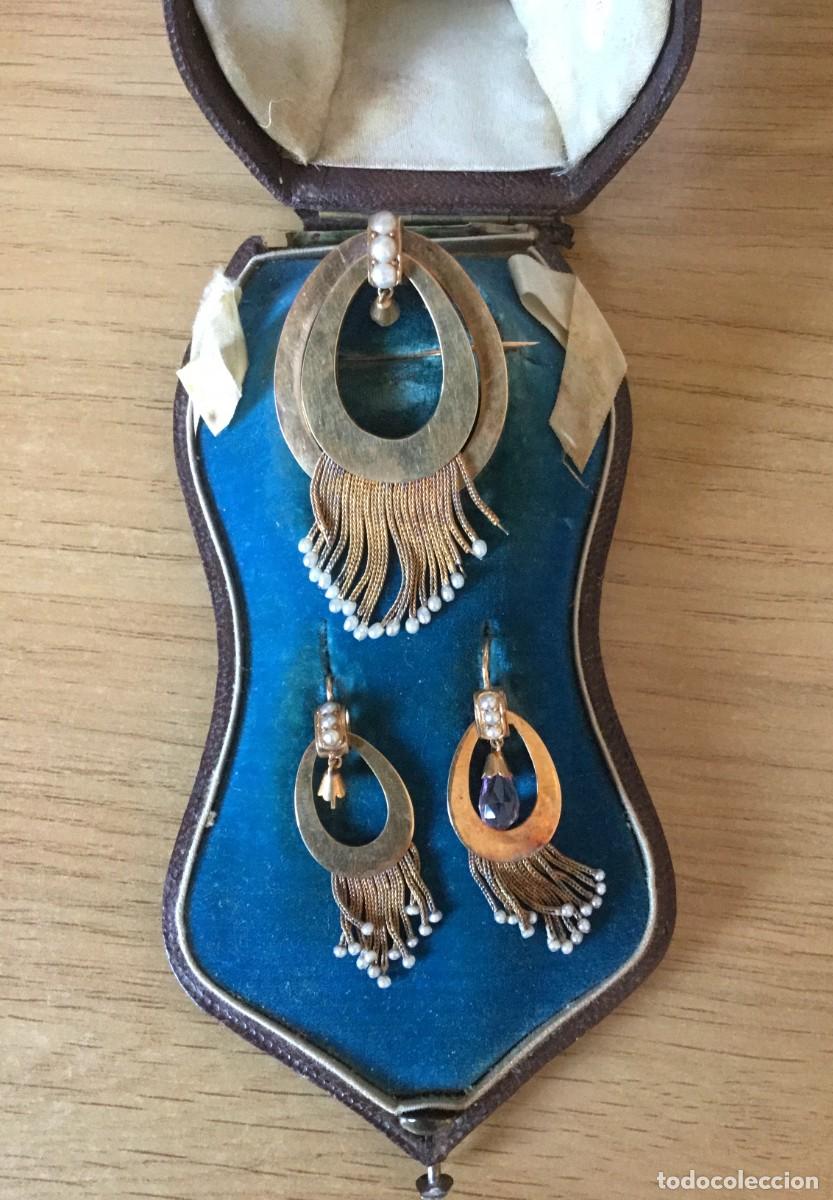 Joyeria: JUEGO ANTIGUO DE ORO DE BROCHE Y PENDIENTES - Foto 1