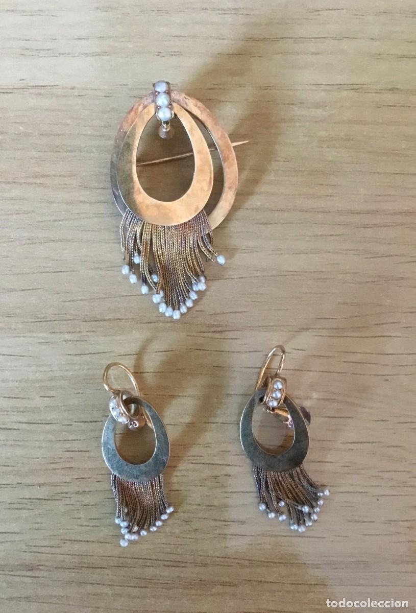Joyeria: JUEGO ANTIGUO DE ORO DE BROCHE Y PENDIENTES - Foto 2
