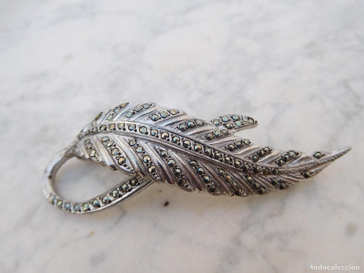 Joyeria: Broche vintage de plata rodiada y marquesitas - Foto 1