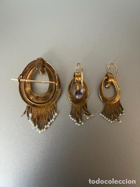 Joyeria: JUEGO ANTIGUO DE ORO DE BROCHE Y PENDIENTES - Foto 5