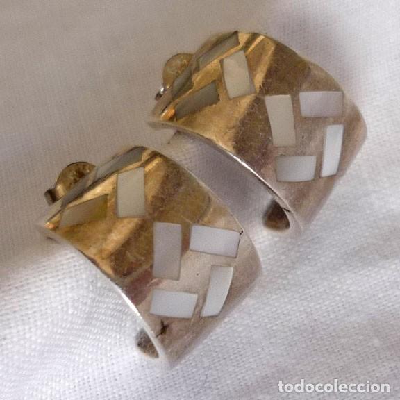 Joyeria: Pendientes de plata 925 con incrustaciones geom&eacute;tricas de n&aacute;car - Foto 1