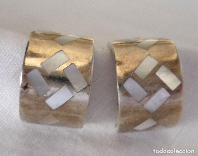 Joyeria: Pendientes de plata 925 con incrustaciones geom&eacute;tricas de n&aacute;car - Foto 2