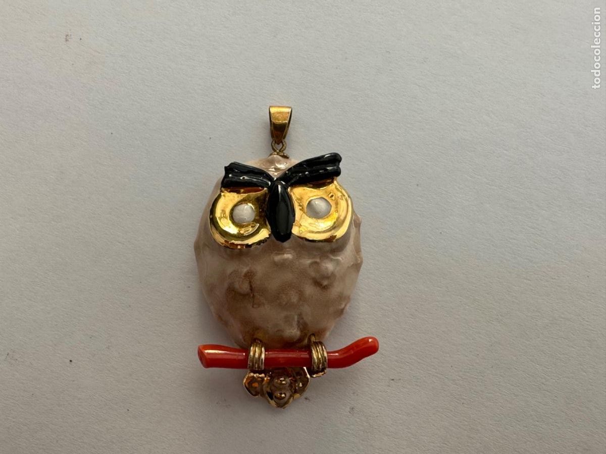 Schmuck: Colgante buho en porcelana y plata dorada