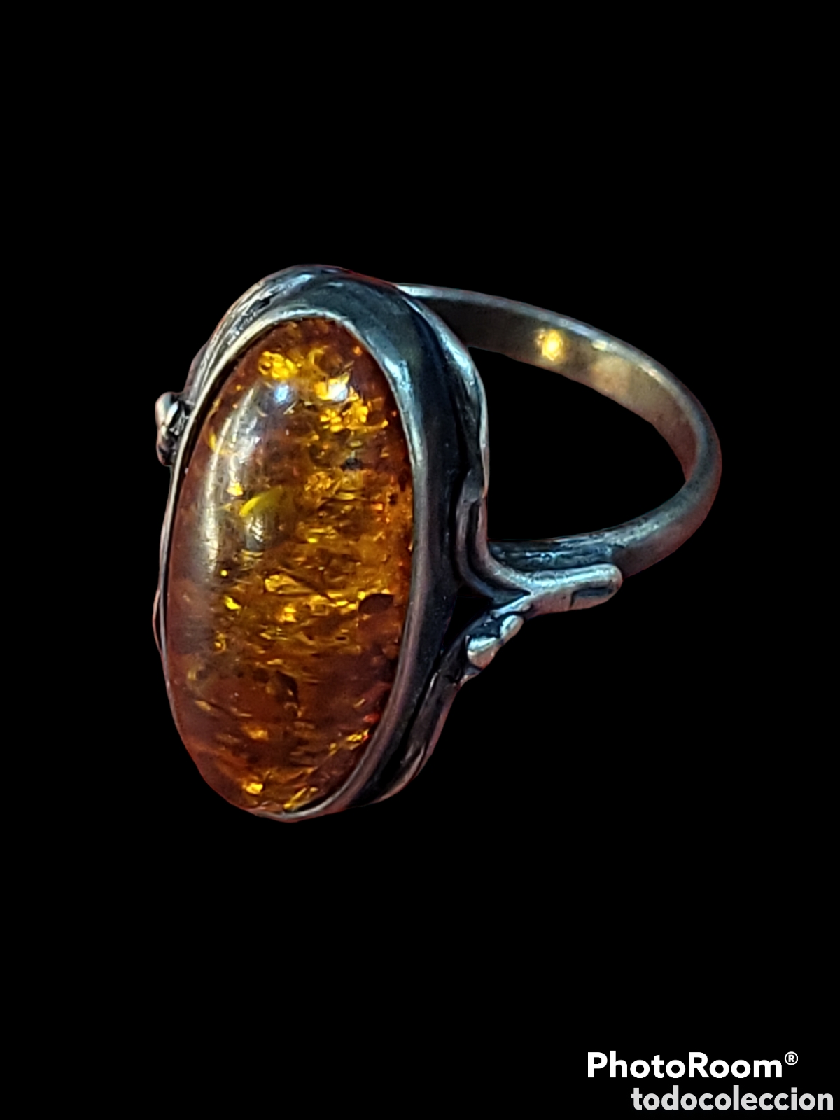 Joyeria: ANTIGUO ANILLO PLATA Y &Aacute;MBAR - Foto 2