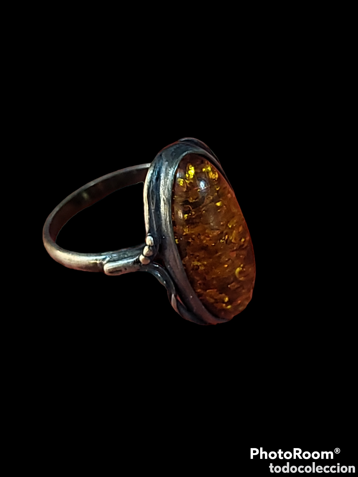 Joyeria: ANTIGUO ANILLO PLATA Y &Aacute;MBAR - Foto 1