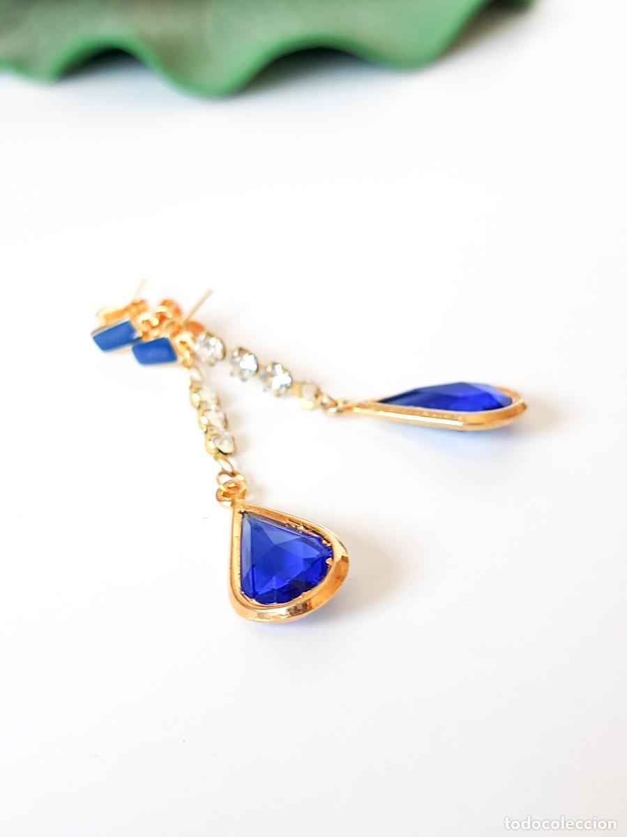 Schmuck: Pendientes de l&aacute;grima azul con Swarovsky, Blue Teardrop and rhinestone vintage earrings.