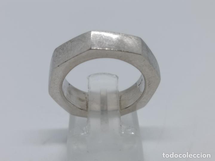 Joyeria: Original anillo antiguo en plata de ley contrastada con forma de tuerca. - Foto 4