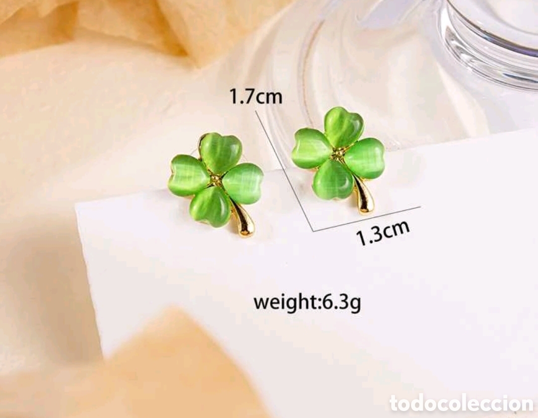 Joyeria: Pendientes bot&oacute;n dise&ntilde;o de Trebol ~&rdquo;Suerte&rdquo; - Foto 4