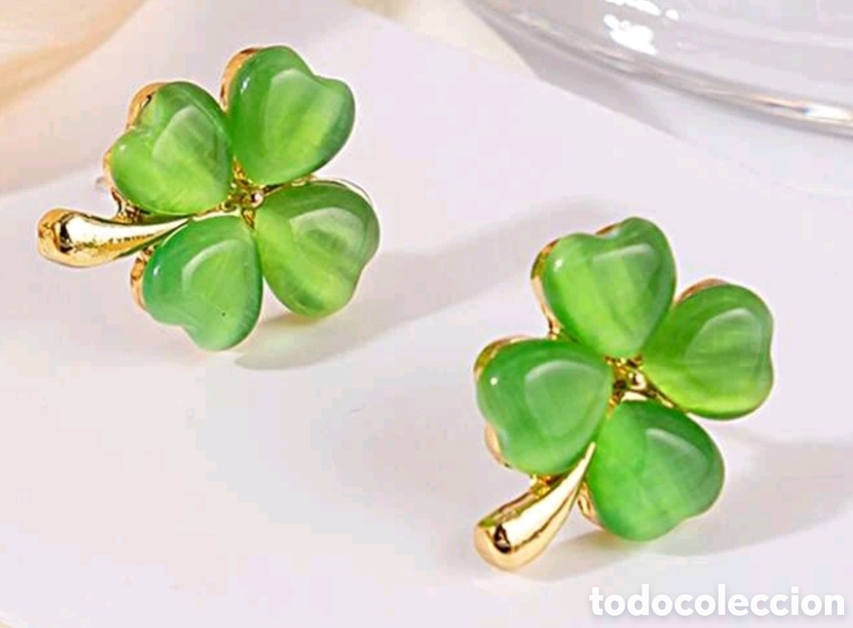 Joyeria: Pendientes bot&oacute;n dise&ntilde;o de Trebol ~&rdquo;Suerte&rdquo; - Foto 2