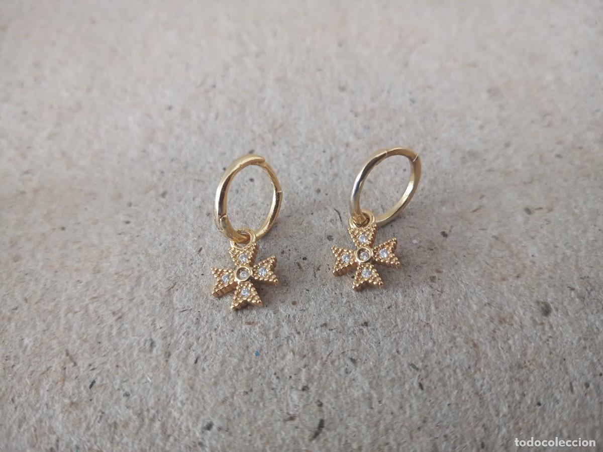Schmuck: BONITOS PENDIENTES PLATA DORADA 925 Y CRUZES