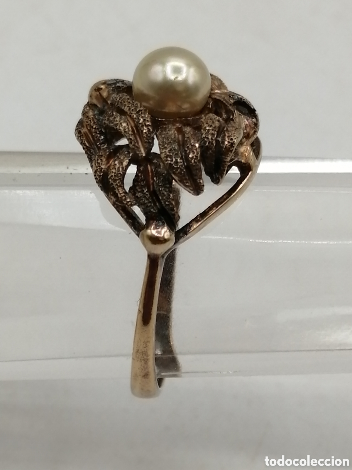 Joyeria: Antiguo anillo plata chapada oro perla y circonitas - Foto 3