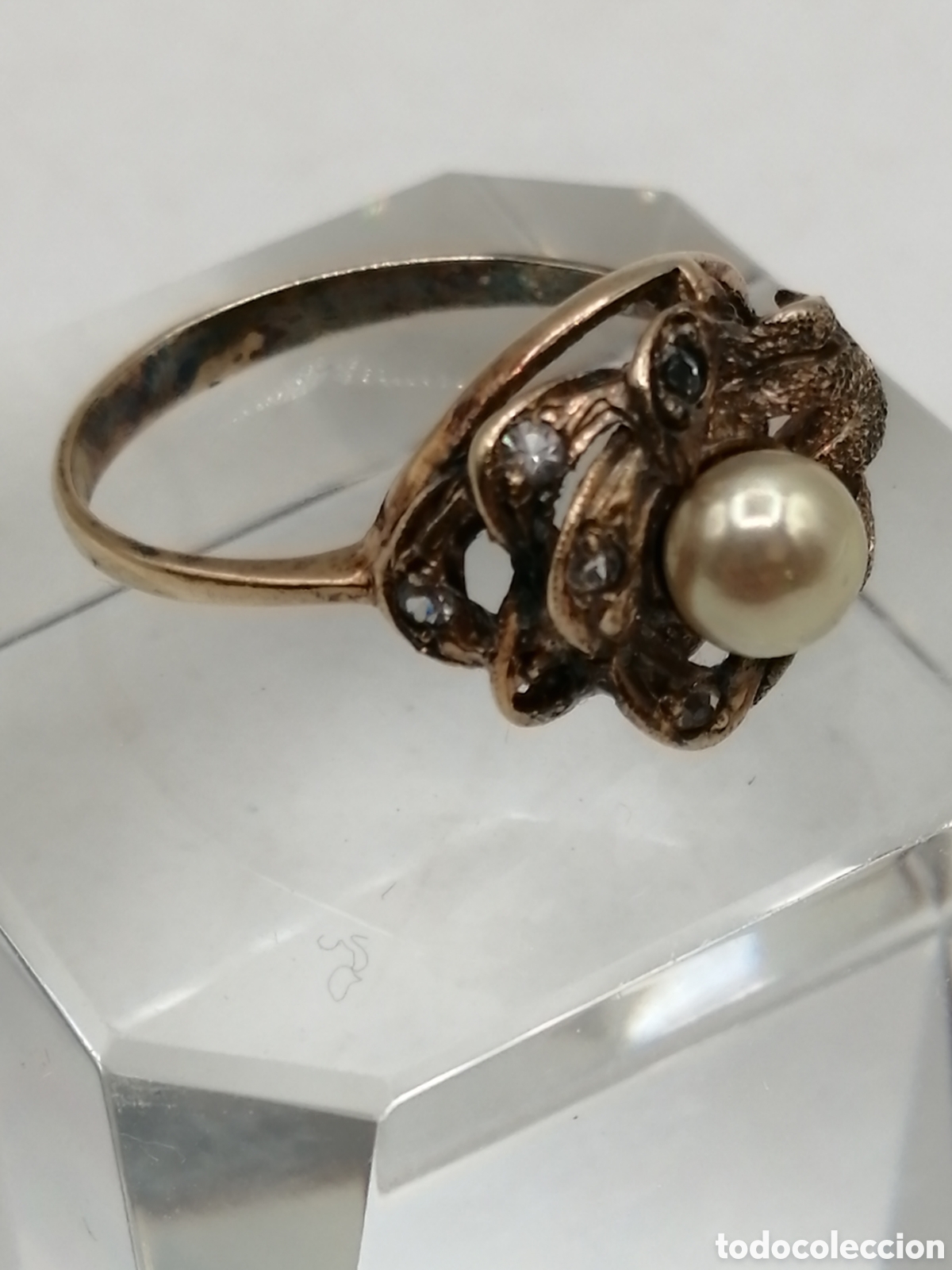 Joyeria: Antiguo anillo plata chapada oro perla y circonitas - Foto 4