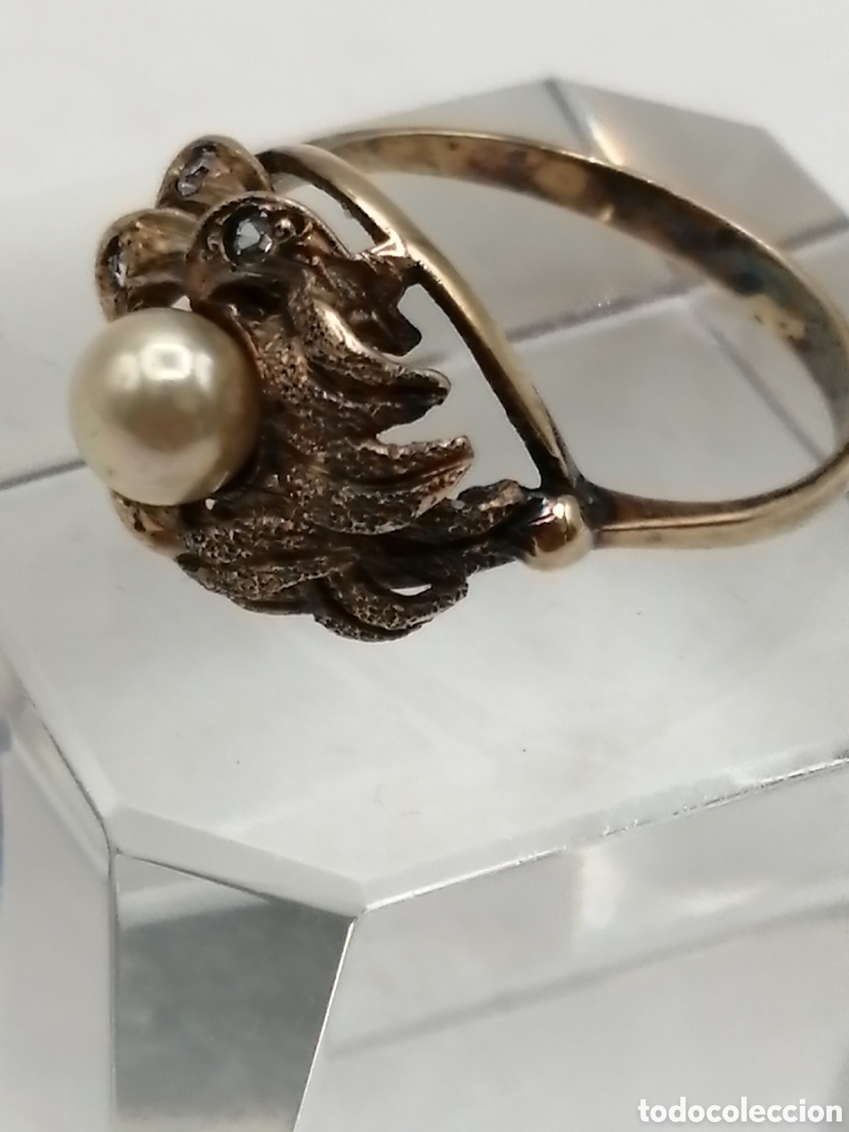 Joyeria: Antiguo anillo plata chapada oro perla y circonitas - Foto 5