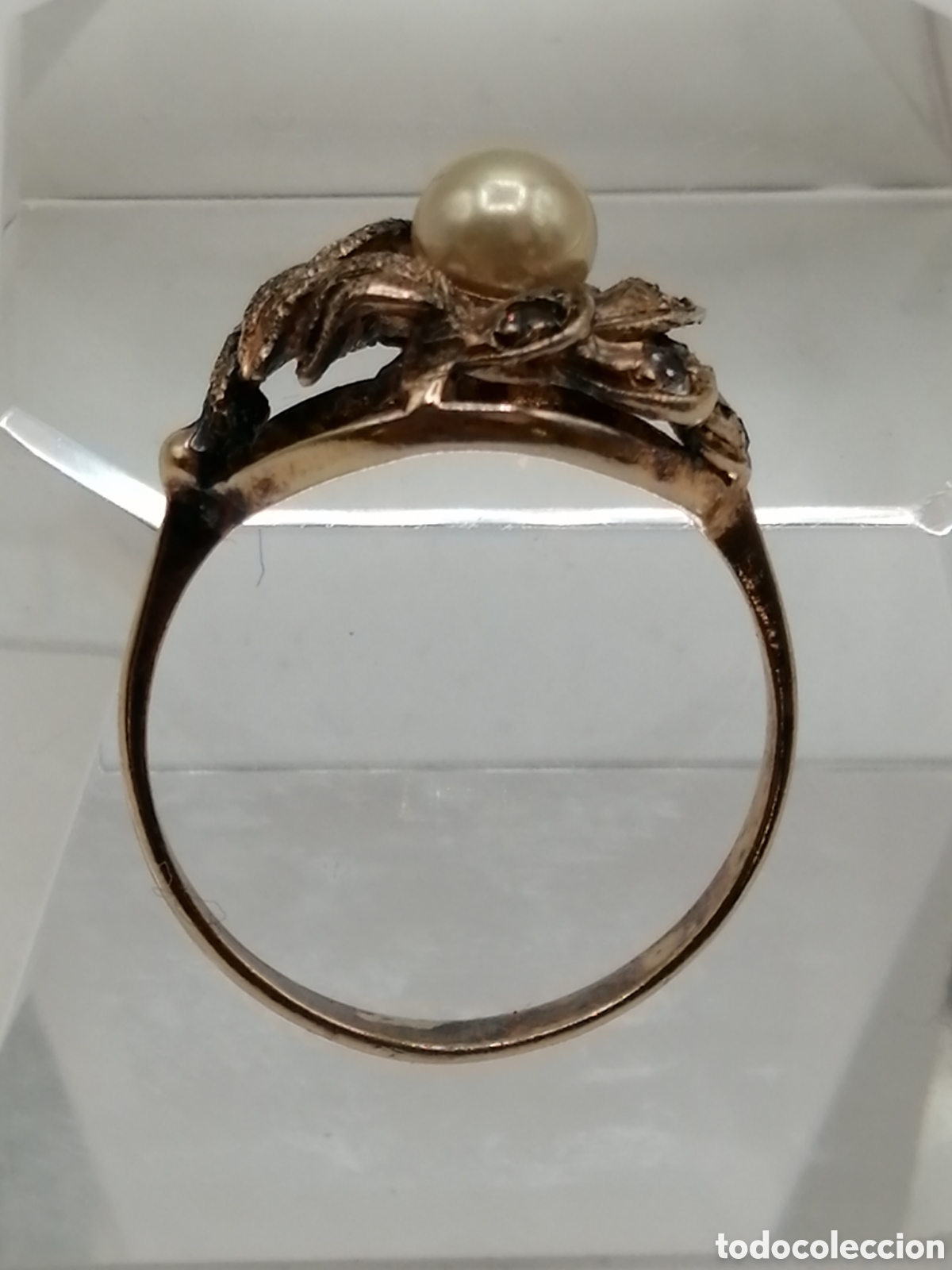 Joyeria: Antiguo anillo plata chapada oro perla y circonitas - Foto 7