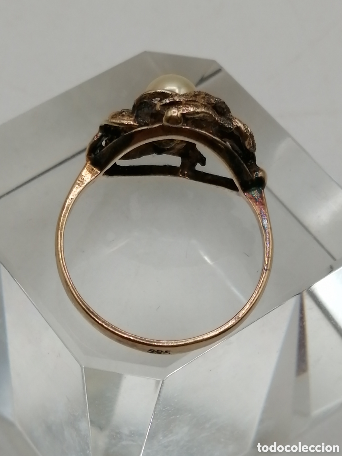 Joyeria: Antiguo anillo plata chapada oro perla y circonitas - Foto 9