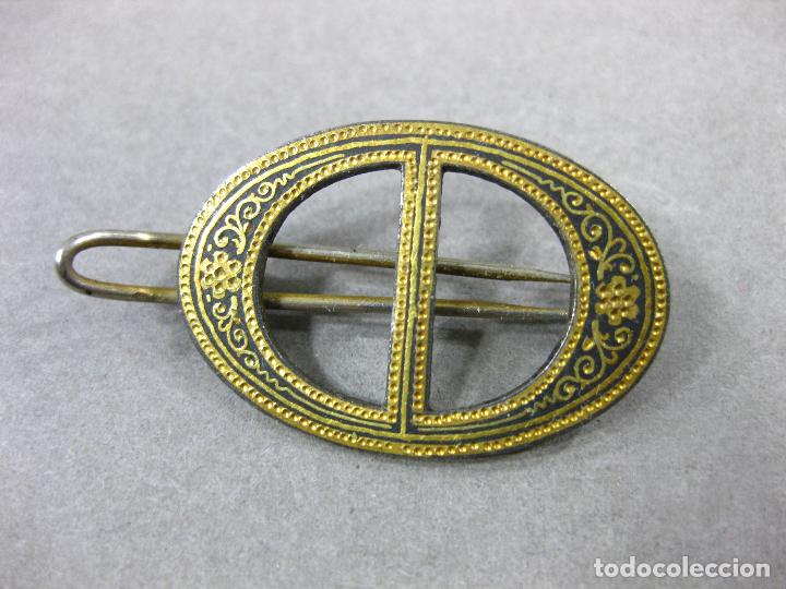Joyeria: ANTIGUO BROCHE DAMASQUINADO DE PELO - Foto 2