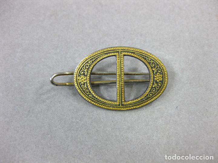 Joyeria: ANTIGUO BROCHE DAMASQUINADO DE PELO - Foto 1