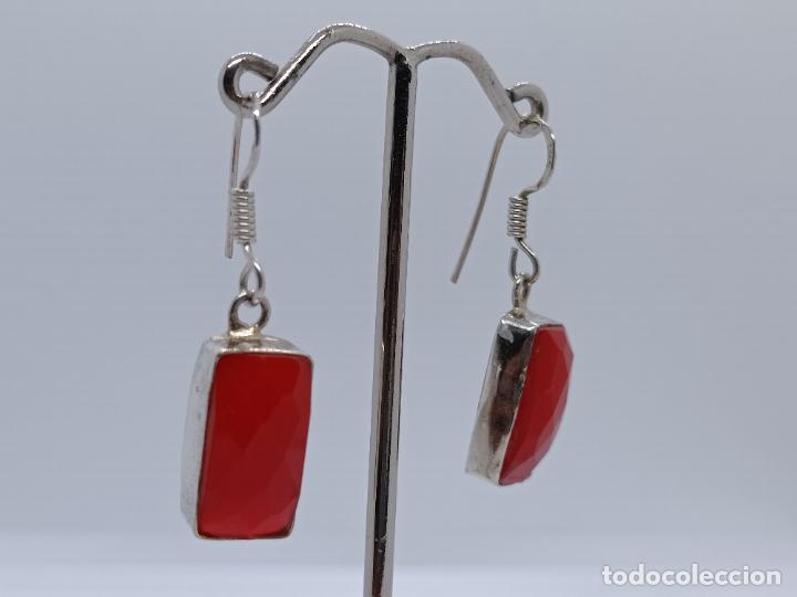 Joyeria: Preciosos pendientes antiguos en plata de ley contrastada con cornalinas. - Foto 2