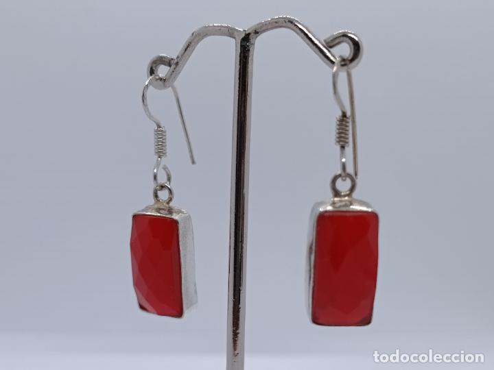 Joyeria: Preciosos pendientes antiguos en plata de ley contrastada con cornalinas. - Foto 3