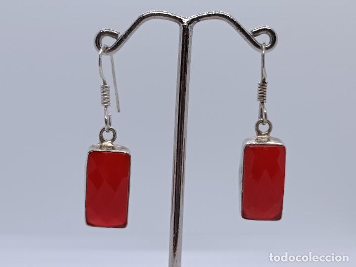 Joyeria: Preciosos pendientes antiguos en plata de ley contrastada con cornalinas. - Foto 1