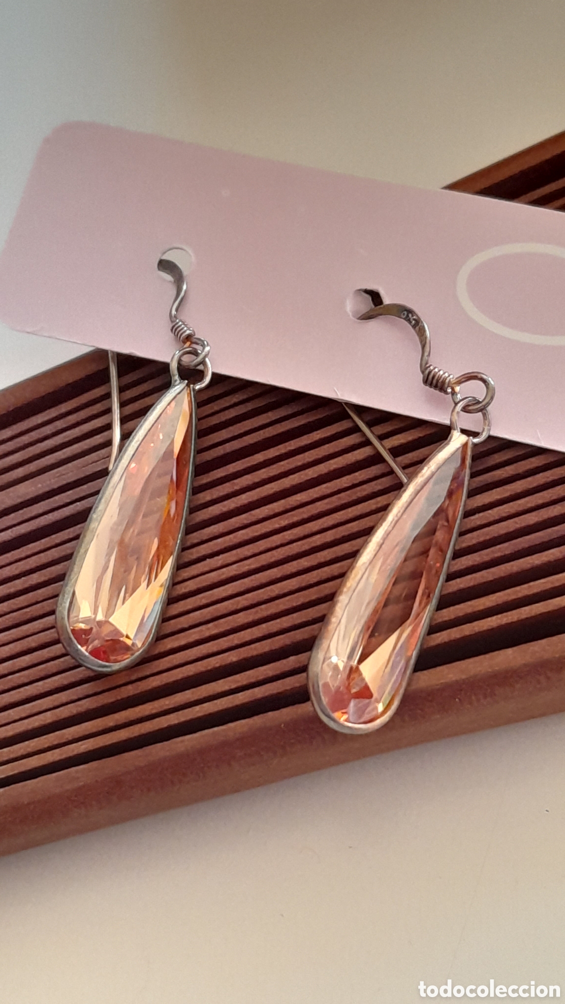 Joyeria: Pendientes de plata de ley con l&aacute;grima de cristal - Foto 2