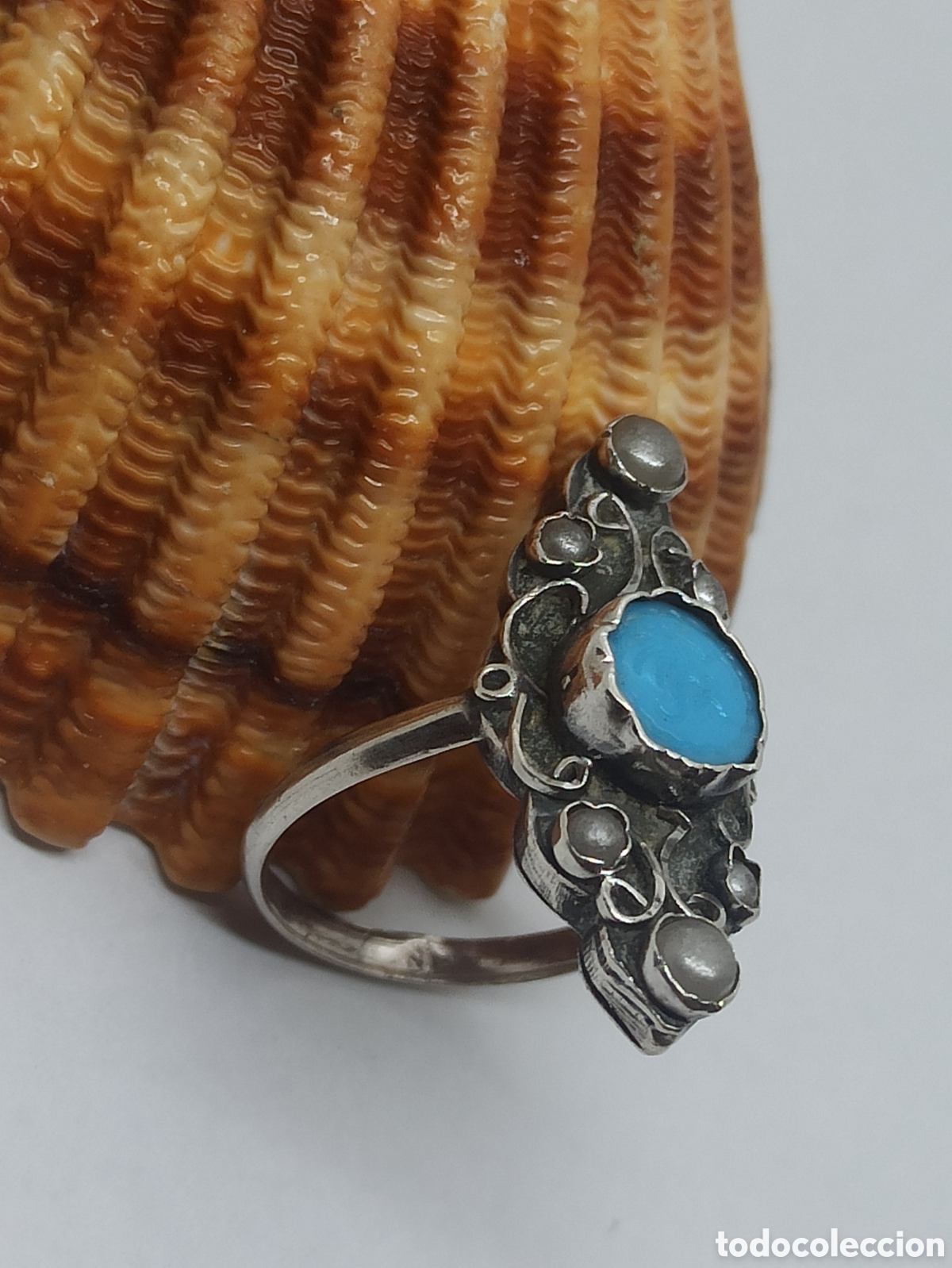 Joyeria: Antiguo anillo en plata de Ley 925 Perlas y Turquesa - Foto 3