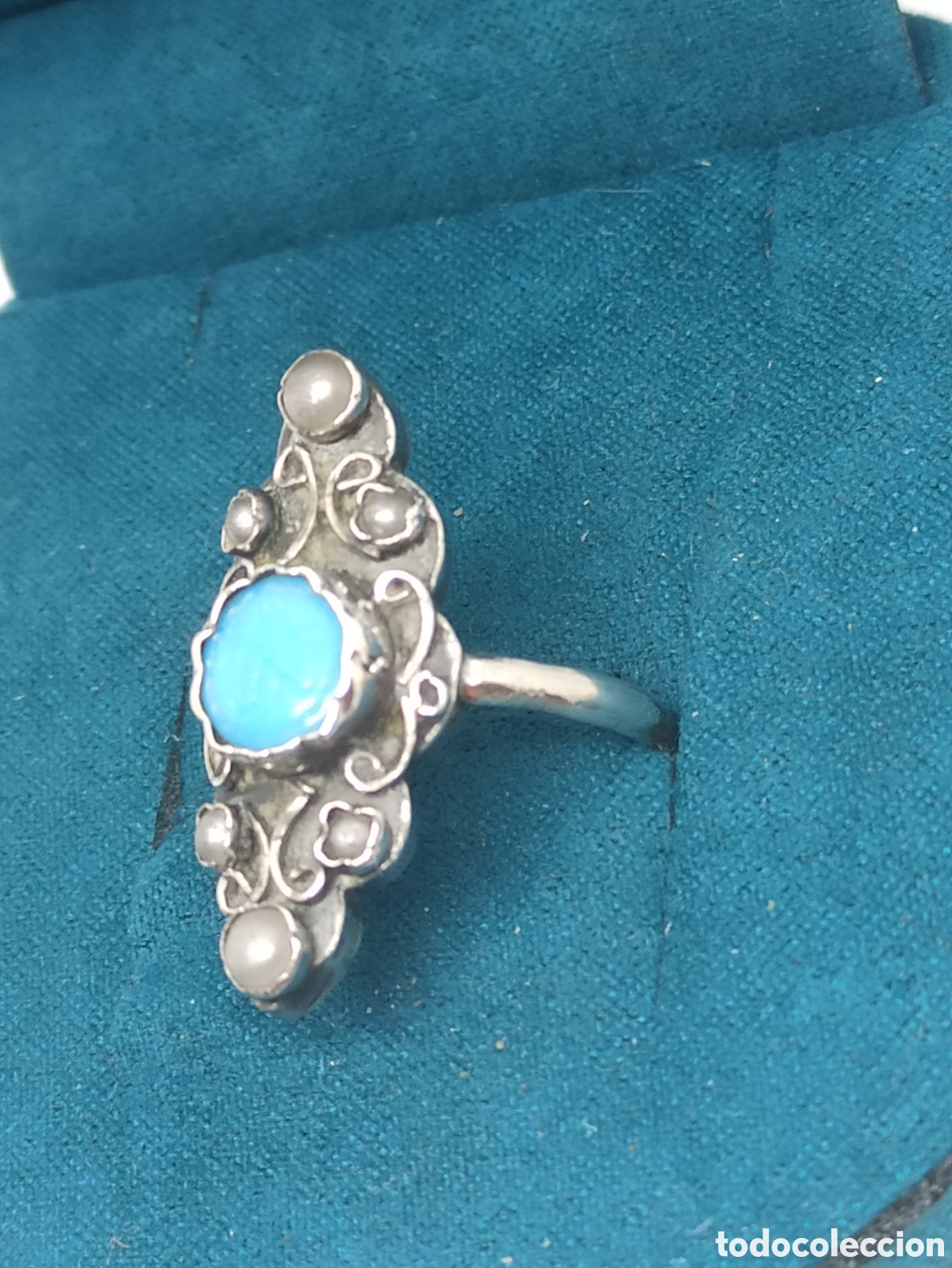 Joyeria: Antiguo anillo en plata de Ley 925 Perlas y Turquesa - Foto 4