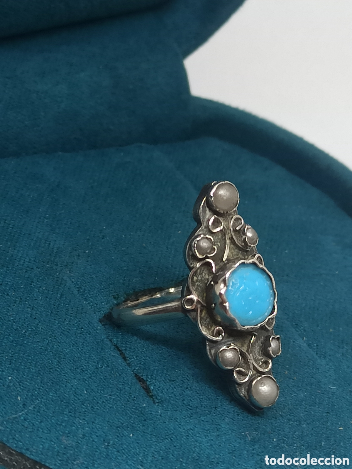 Joyeria: Antiguo anillo en plata de Ley 925 Perlas y Turquesa - Foto 6