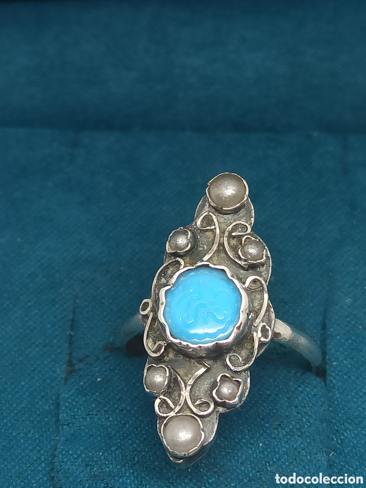 Joyeria: Antiguo anillo en plata de Ley 925 Perlas y Turquesa - Foto 9