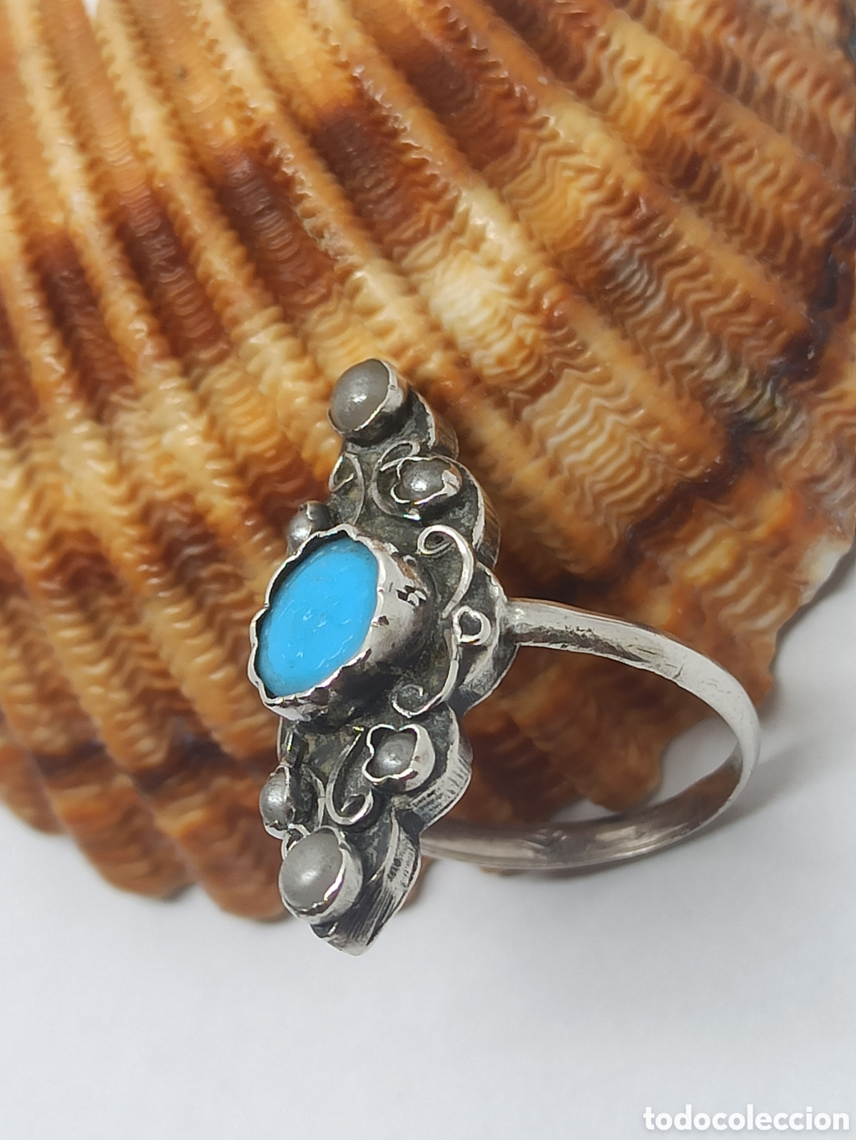 Joyeria: Antiguo anillo en plata de Ley 925 Perlas y Turquesa - Foto 10