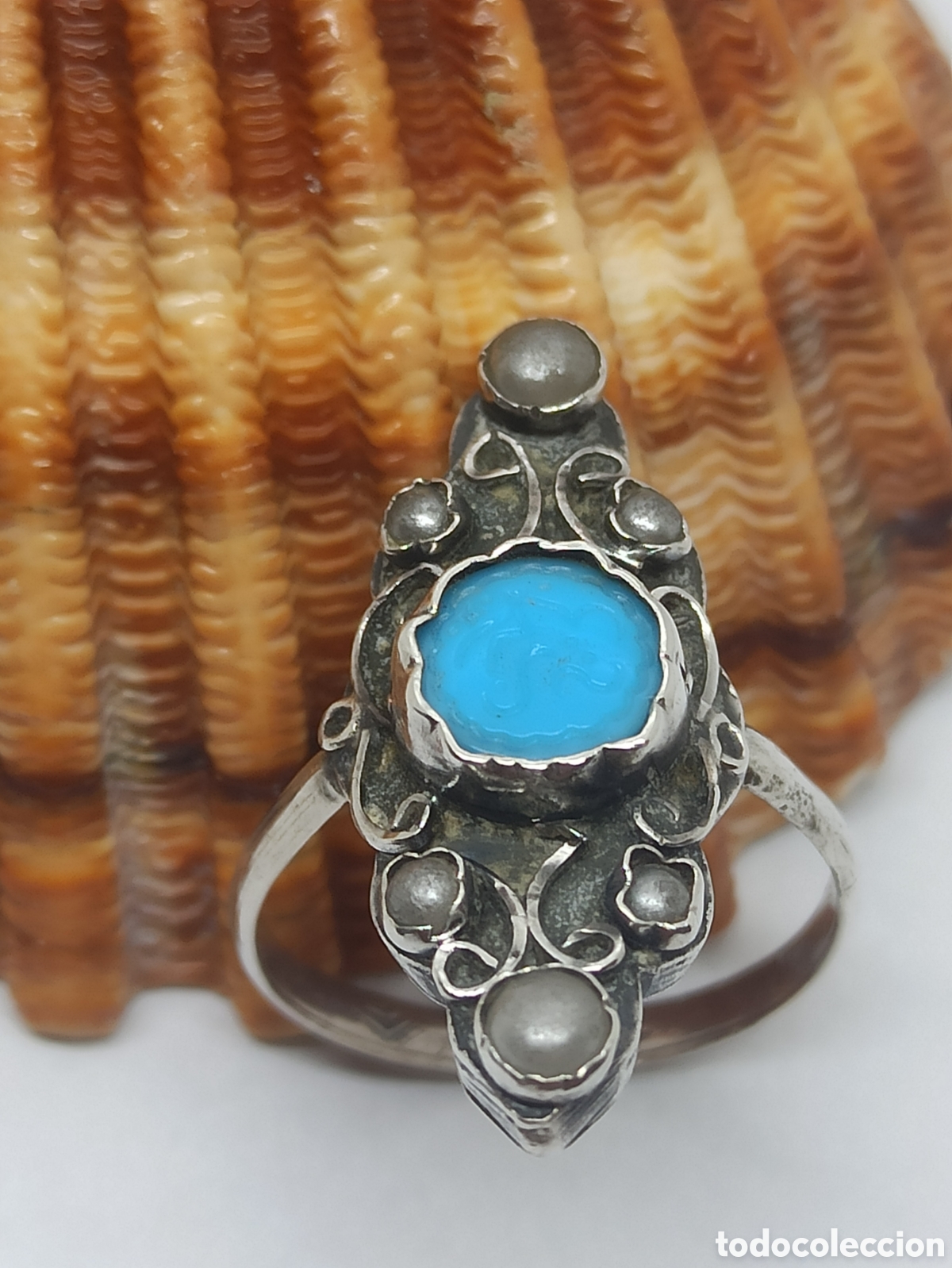 Joyeria: Antiguo anillo en plata de Ley 925 Perlas y Turquesa - Foto 11