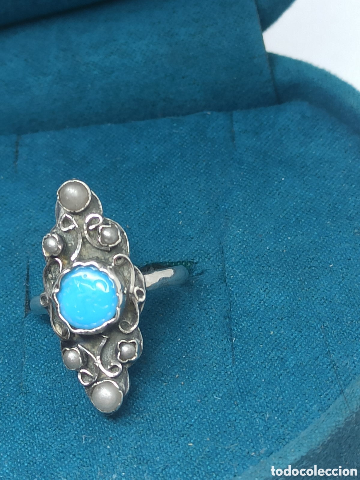 Joyeria: Antiguo anillo en plata de Ley 925 Perlas y Turquesa - Foto 12