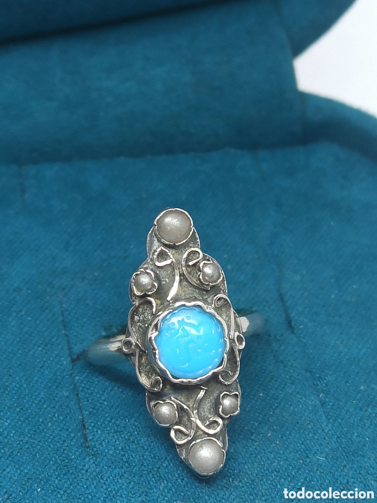 Joyeria: Antiguo anillo en plata de Ley 925 Perlas y Turquesa - Foto 1