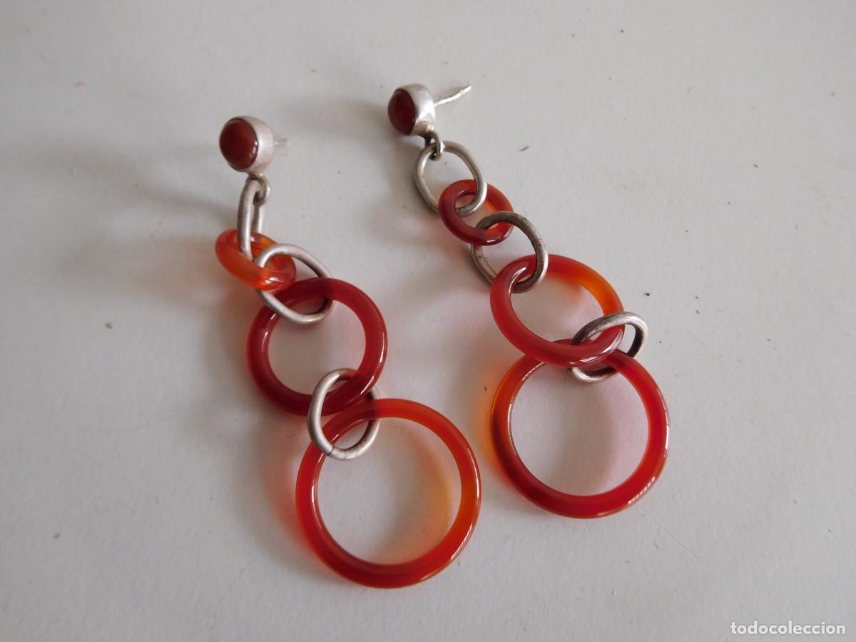 Joyeria: Pendientes vintage de plata y material a determinar - Foto 1