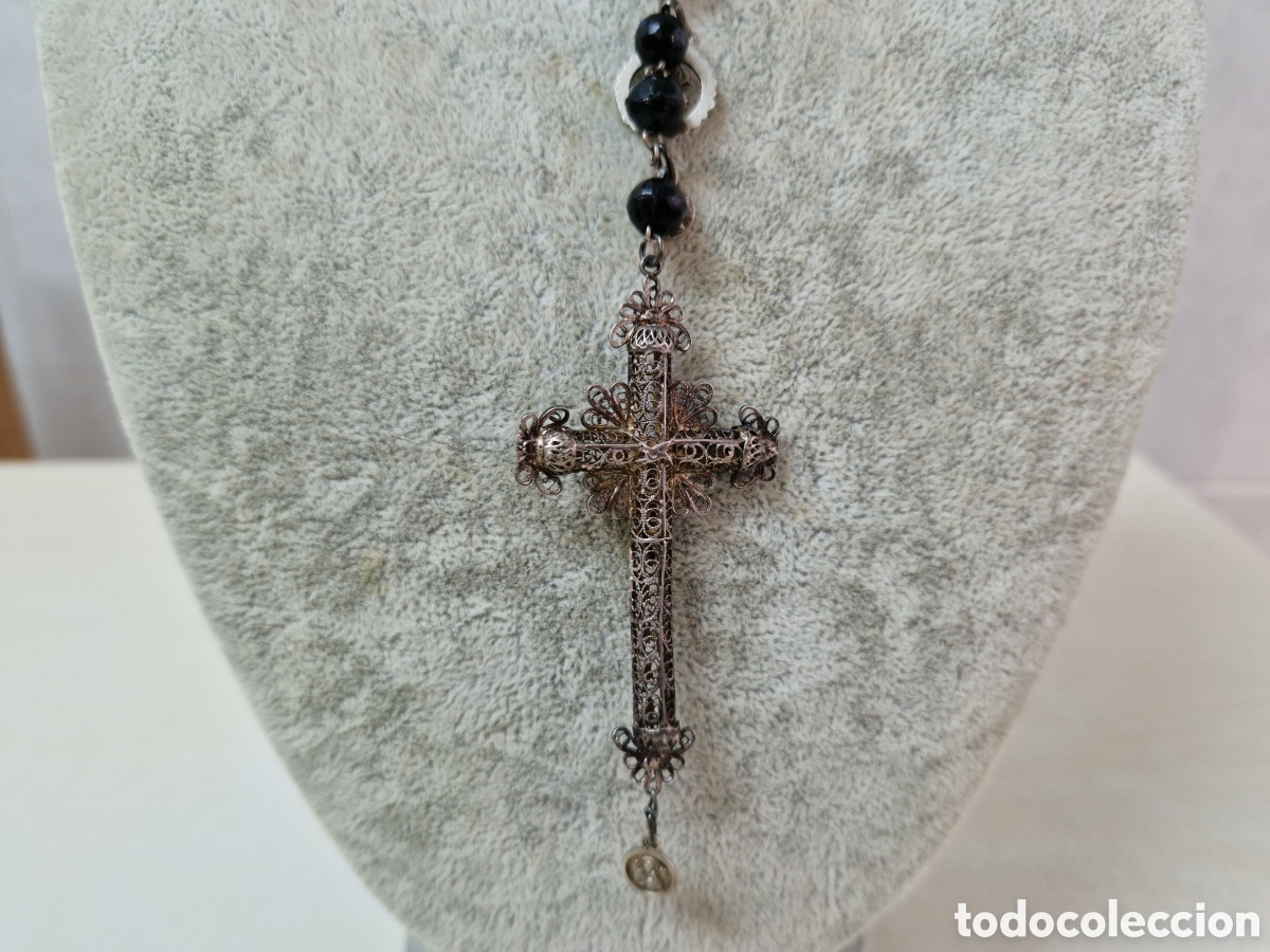 Jewelry: PRECIOSO ROSARIO ISABELINO EN PLATA FILIGRANA Y ONIX