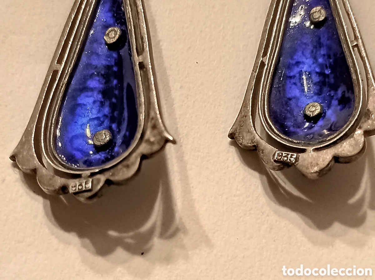 Joyeria: Pareja de Pendientes en Plata,oro y esmaltes - Foto 5