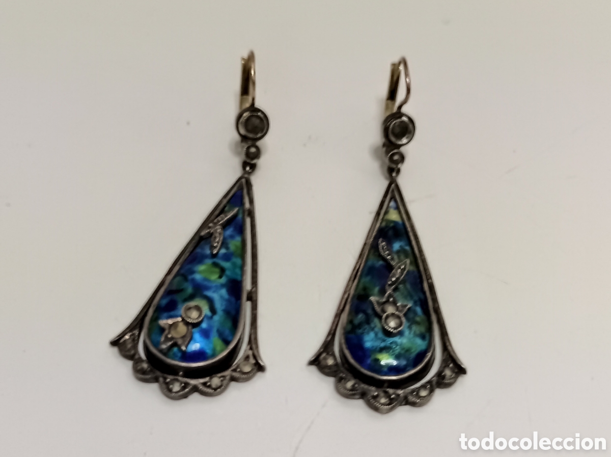Joyeria: Pareja de Pendientes en Plata,oro y esmaltes - Foto 1