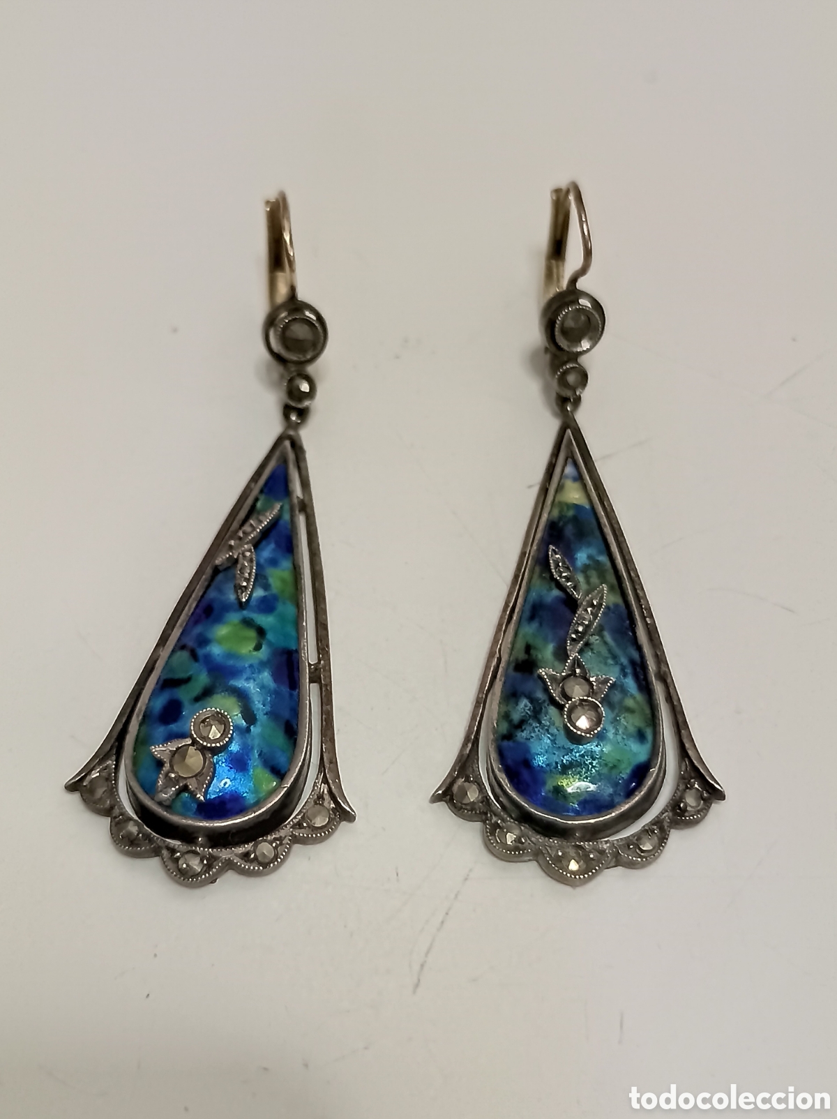 Joyeria: Pareja de Pendientes en Plata,oro y esmaltes - Foto 2