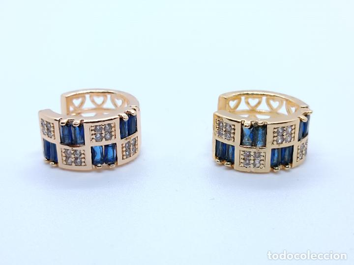 Joyeria: Pendientes en oro de 14k en forma de aro con zafiros creados - Foto 4