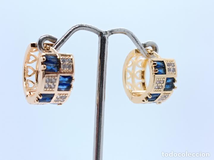 Joyeria: Pendientes en oro de 14k en forma de aro con zafiros creados - Foto 1