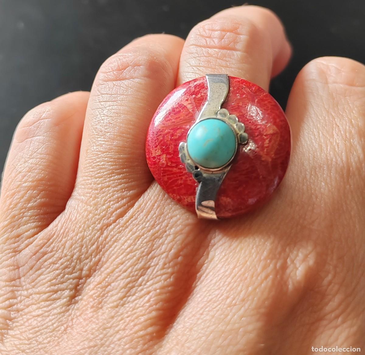 Joyeria: Anillo en Plata de Ley, Coral Esponja y Turquesa - Foto 1