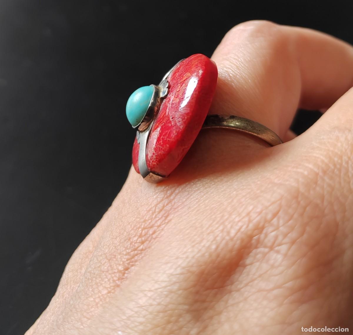 Joyeria: Anillo en Plata de Ley, Coral Esponja y Turquesa - Foto 3